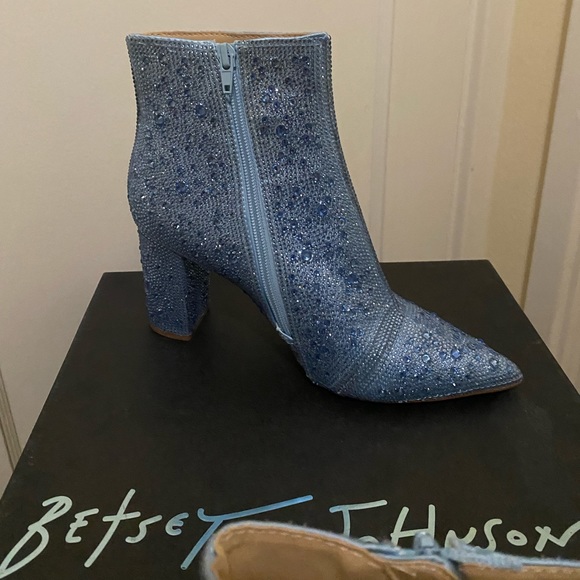 Betsey Johnson Cady Blue Sequin Pointed Toe Heeled Ankle Boot - Picture 9 of 17